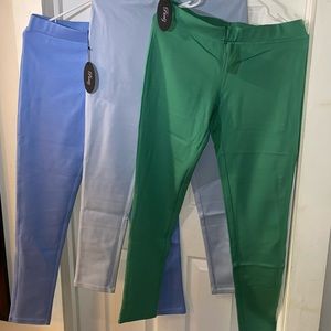 Pastel blue, sky blue and jade green leggings, size Large but fits like a medium